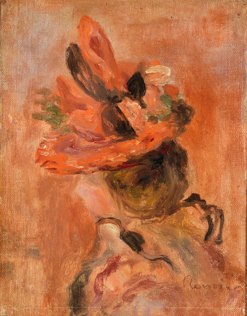 Ženská hlava s červeným kloboukem od Pierre Auguste Renoir
