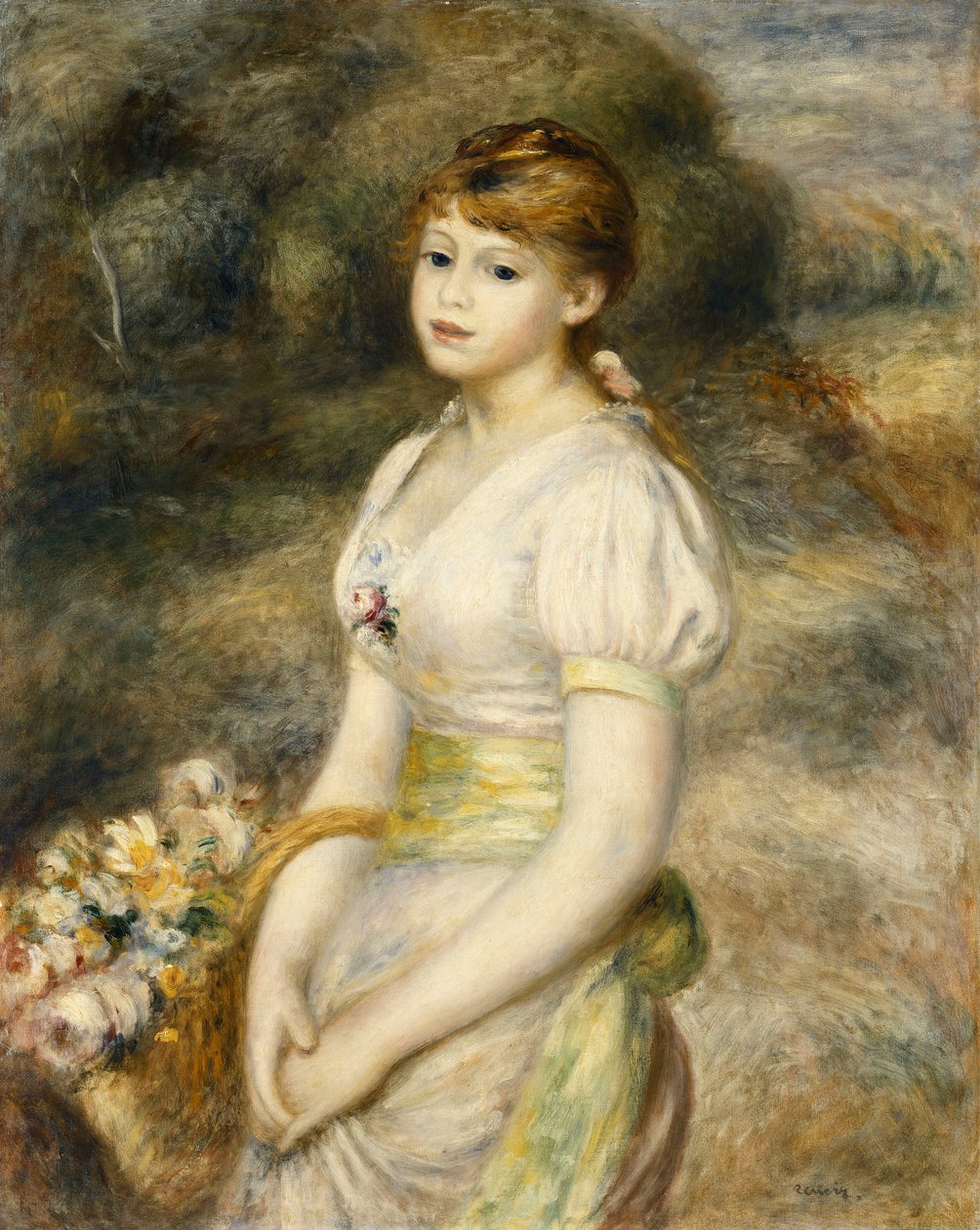 Mladá dívka nesoucí košík květin; Mladá dívka nesoucí košík květin, 1888 od Pierre Auguste Renoir