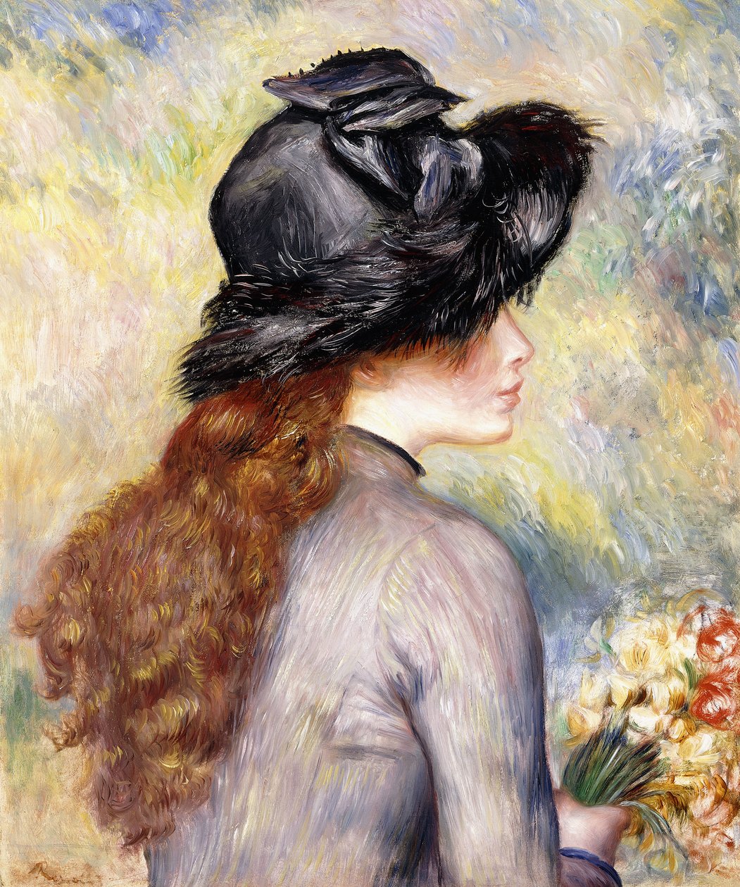 Mladá dívka drží kytici tulipánů, c.1878 od Pierre Auguste Renoir
