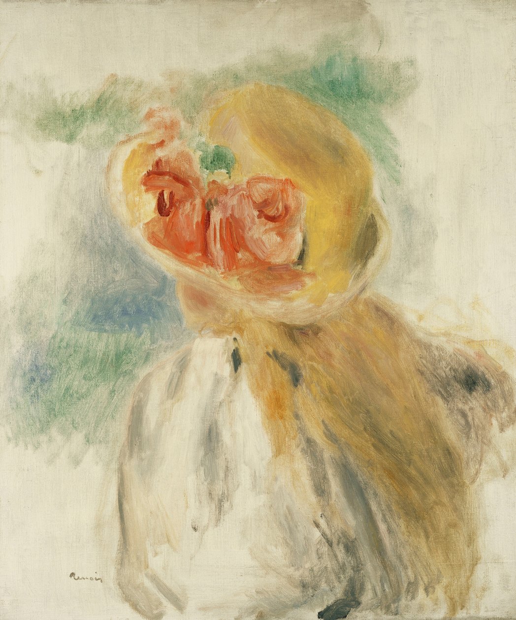 Mladá dívka s květinami v jejím klobouku; Mladá dívka v květovaném klobouku, cca 1900-1905 od Pierre Auguste Renoir