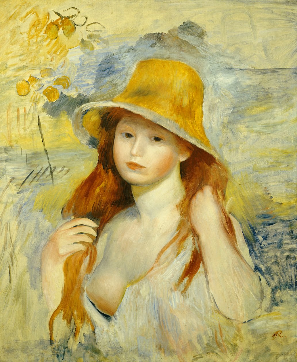 Mladá dívka se slaměným kloboukem, 1884 od Pierre Auguste Renoir