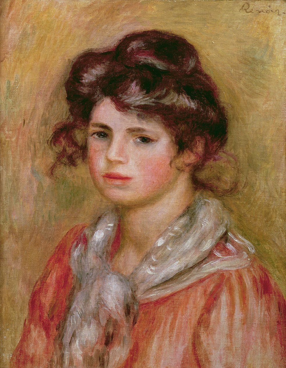 Mladá dívka s bílým kapesníkem, kolem roku 1907 od Pierre Auguste Renoir