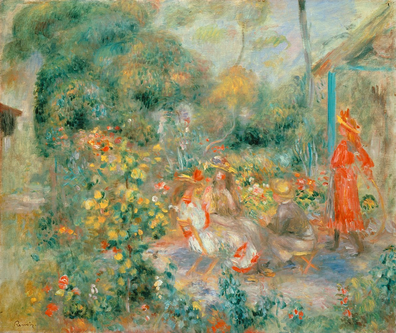 Mladé dívky v zahradě na Montmartru od Pierre Auguste Renoir