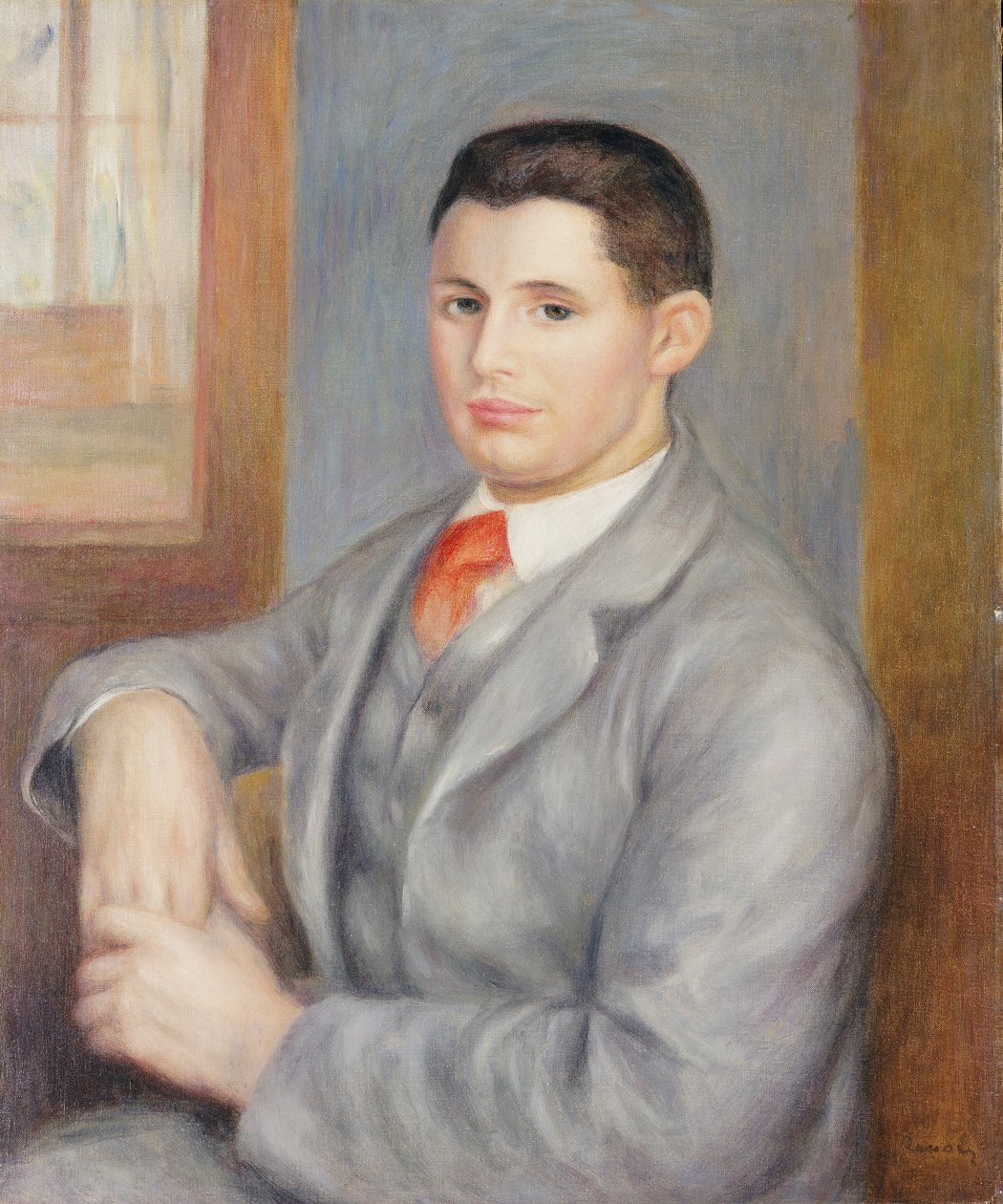 Mladý muž s červenou kravatou, 1890 od Pierre Auguste Renoir