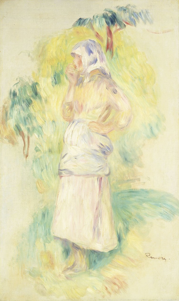 Mladý rolník jí jablko; Selská dívka jí jablko, kolem roku 1894 od Pierre Auguste Renoir