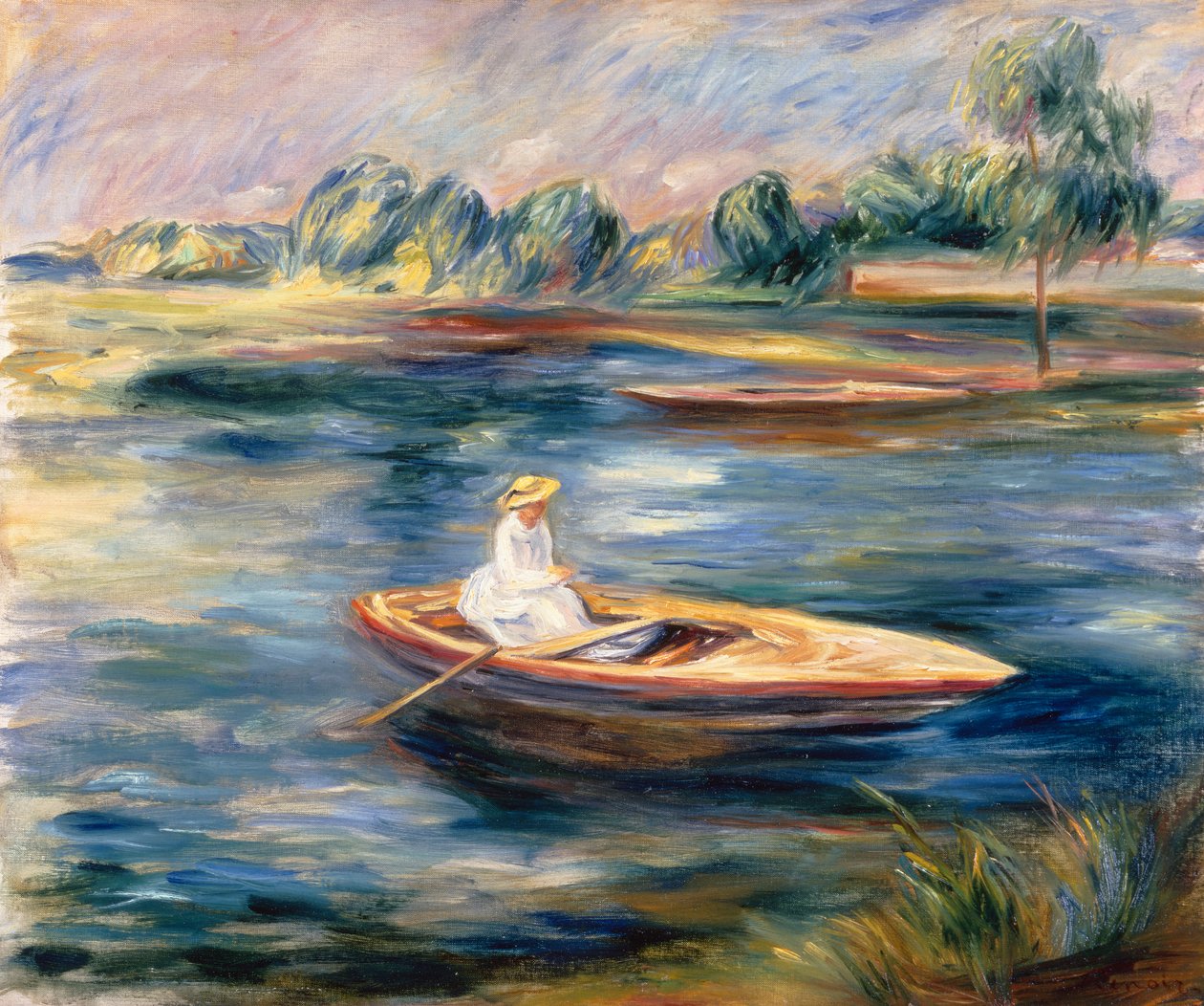 Mladá žena sedící ve veslici (olej na plátně) od Pierre Auguste Renoir