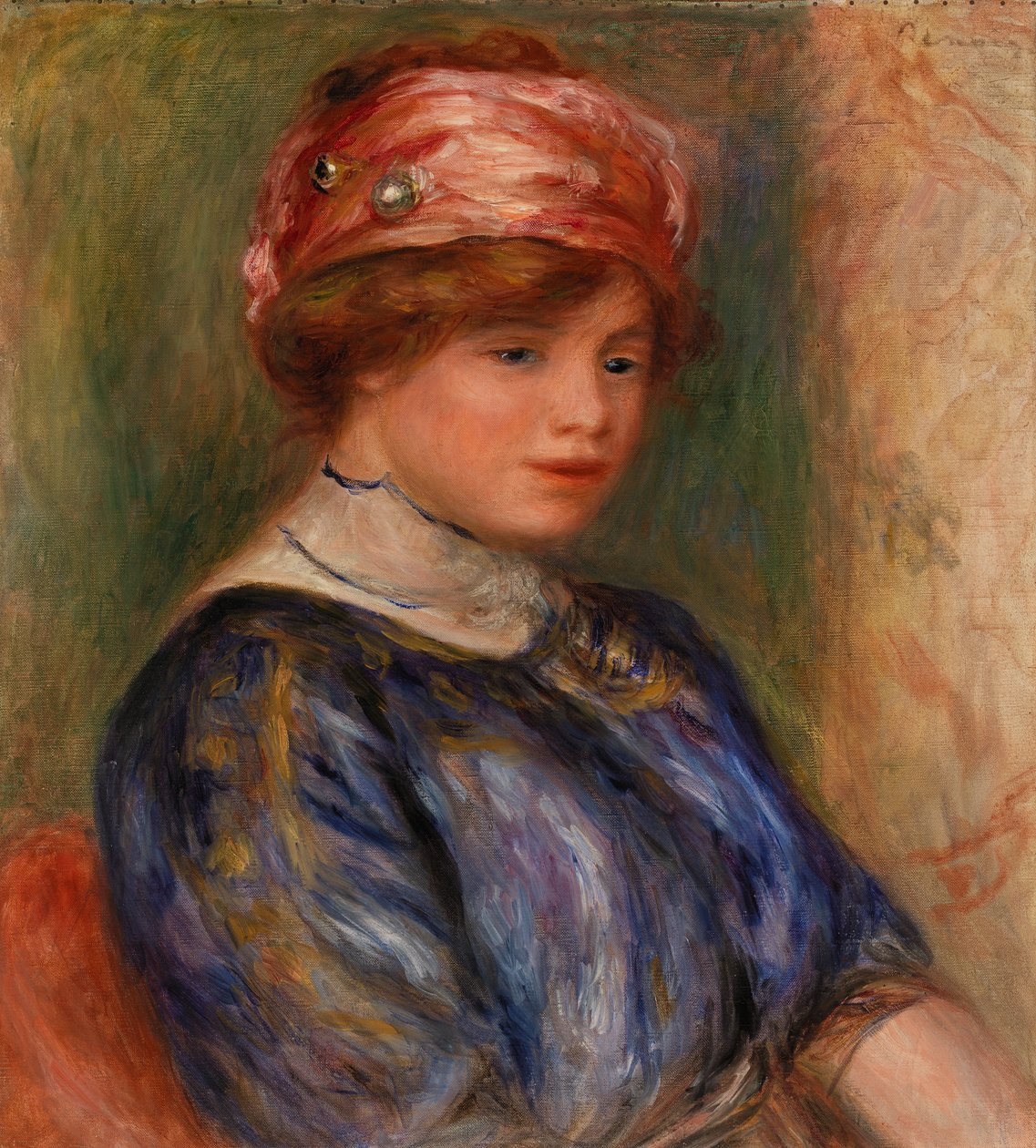 Mladá žena v modrém, poprsí od Pierre Auguste Renoir