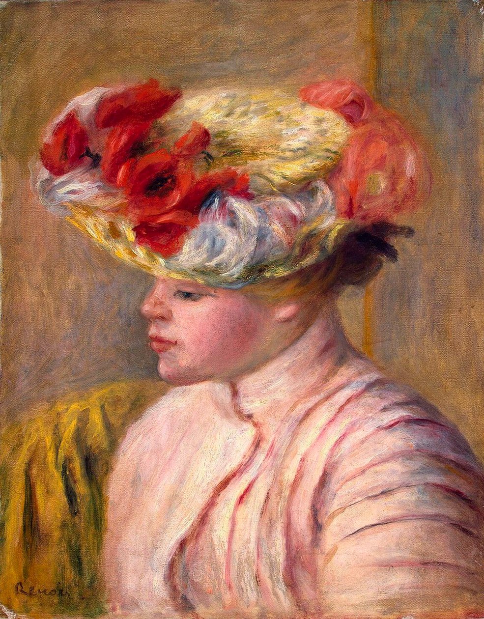 Mladá žena v květovaném klobouku, 1892. od Pierre Auguste Renoir