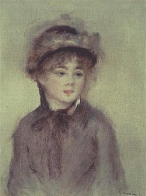 Mladá žena v klobouku (olej na plátně) od Pierre Auguste Renoir