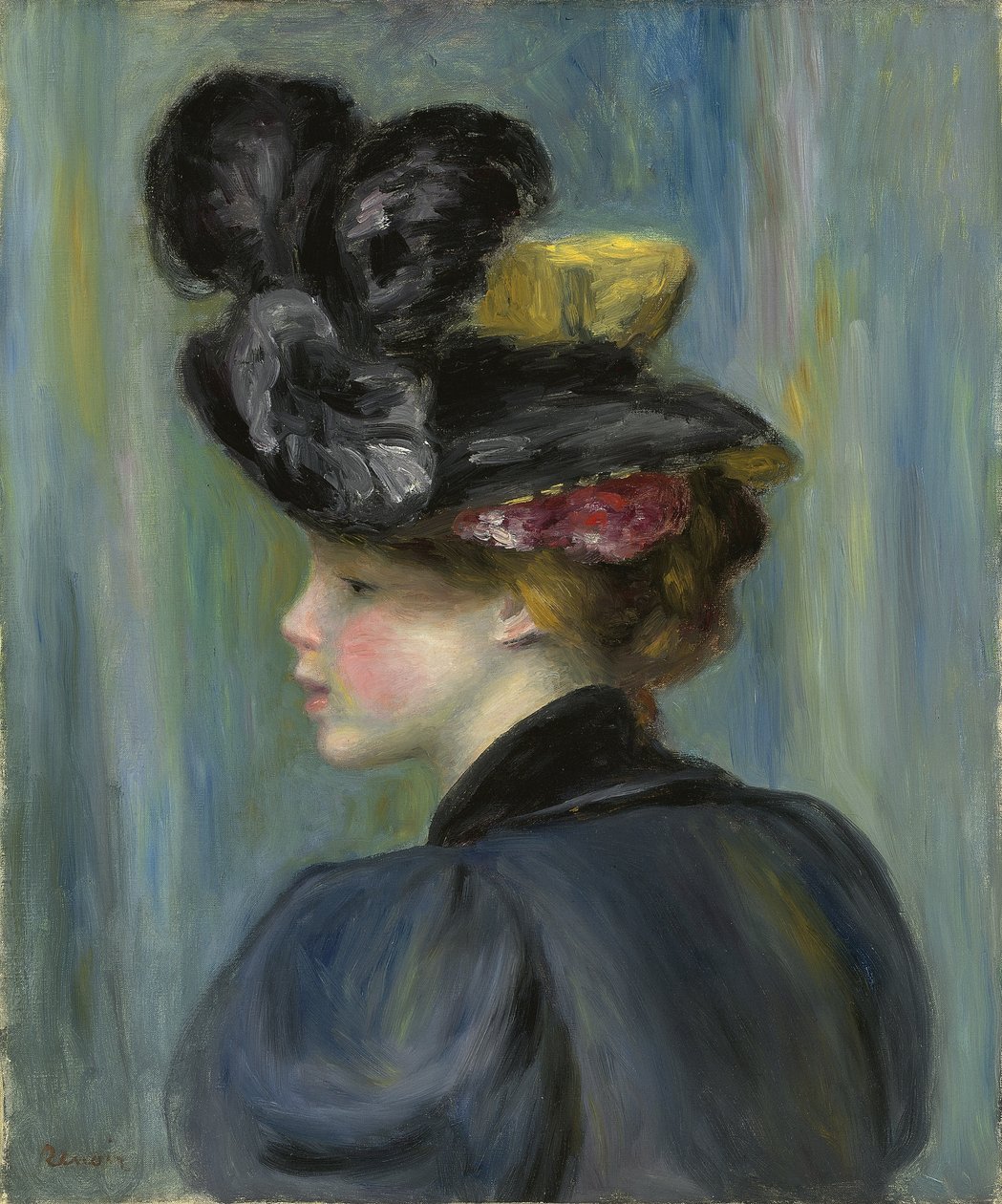 Mladá žena s černým kloboukem; Mladá žena v černém klobouku, 1895 od Pierre Auguste Renoir