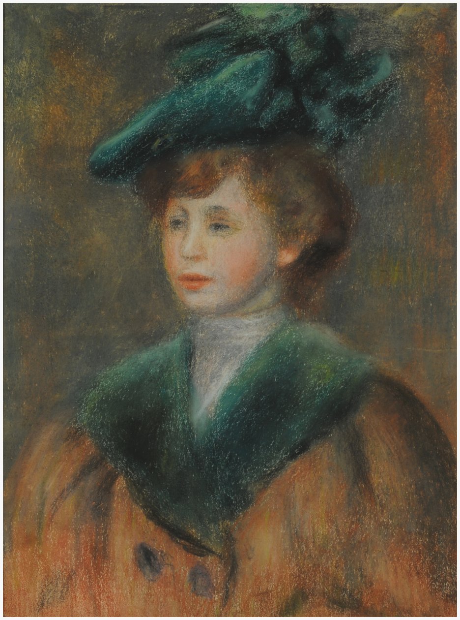 Mladá žena se zeleným kloboukem (pastel na papíře) od Pierre Auguste Renoir