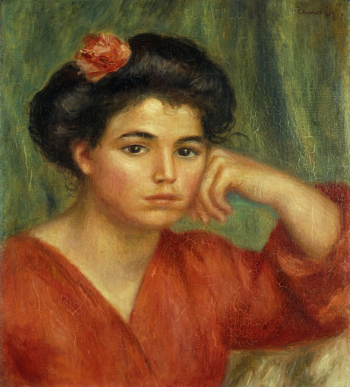 Mladá žena s růží; Dívka s růží, 1907 od Pierre Auguste Renoir