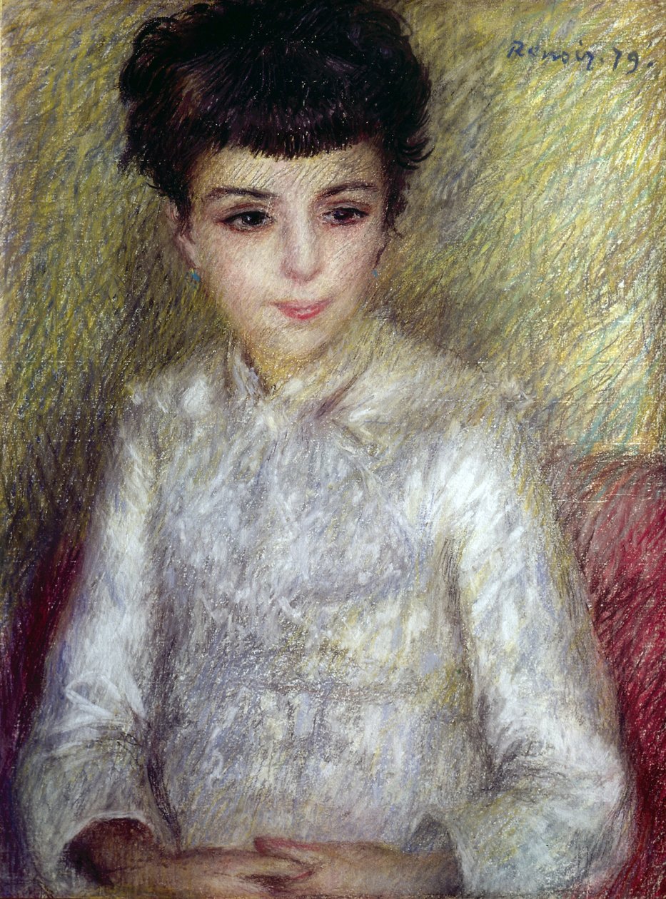 Mladá brunetka sedí s rukama zkříženýma od Pierre Auguste Renoir