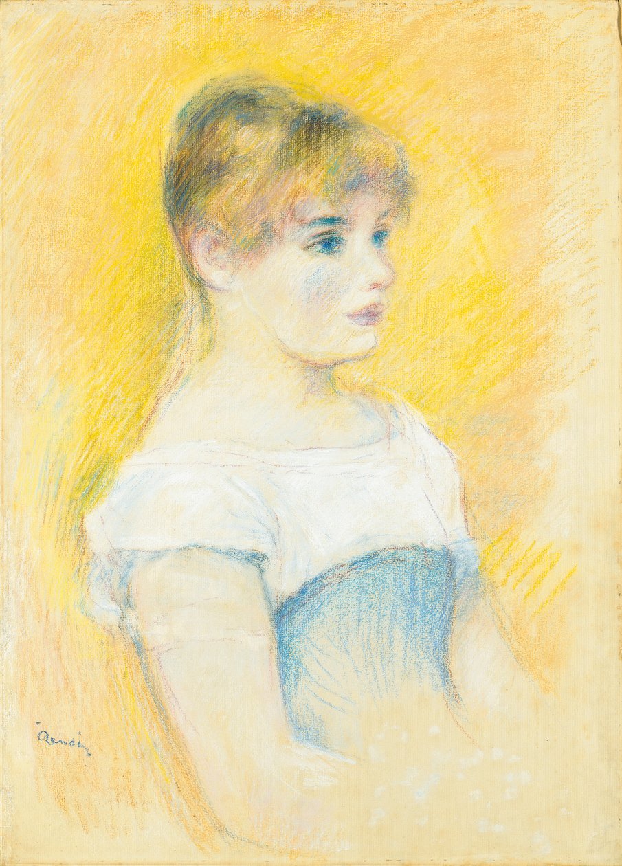 Mladá dívka v modrém korzetu od Pierre Auguste Renoir