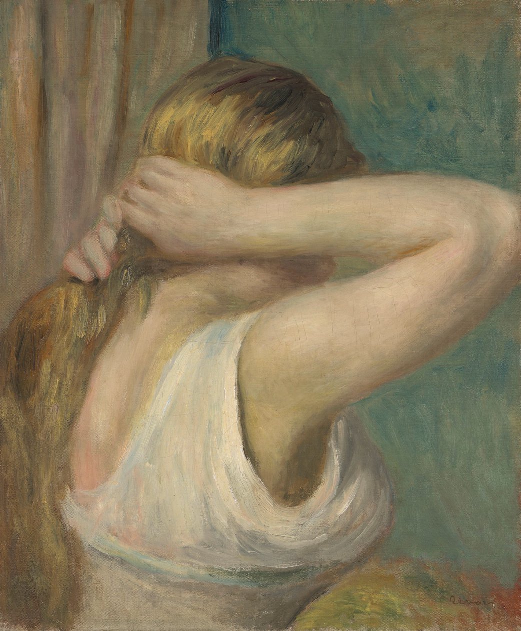 Mladá dívka se zdviženýma rukama, asi 1895 (olej na plátně) od Pierre Auguste Renoir