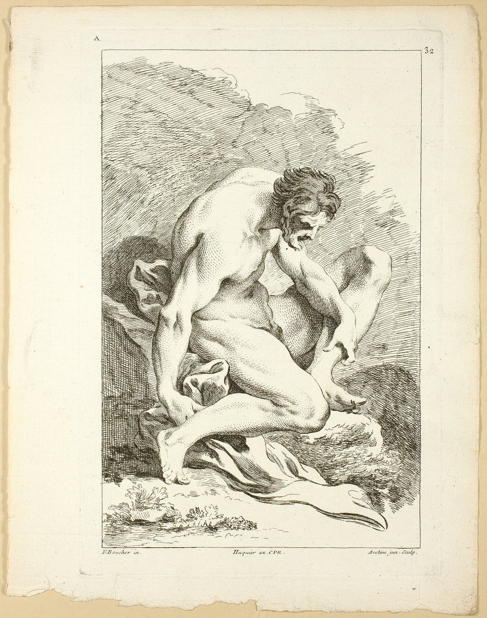 Figura, z First Book of Academie Figures vyryté částečně profesory Královské akademie od Pierre Aveline