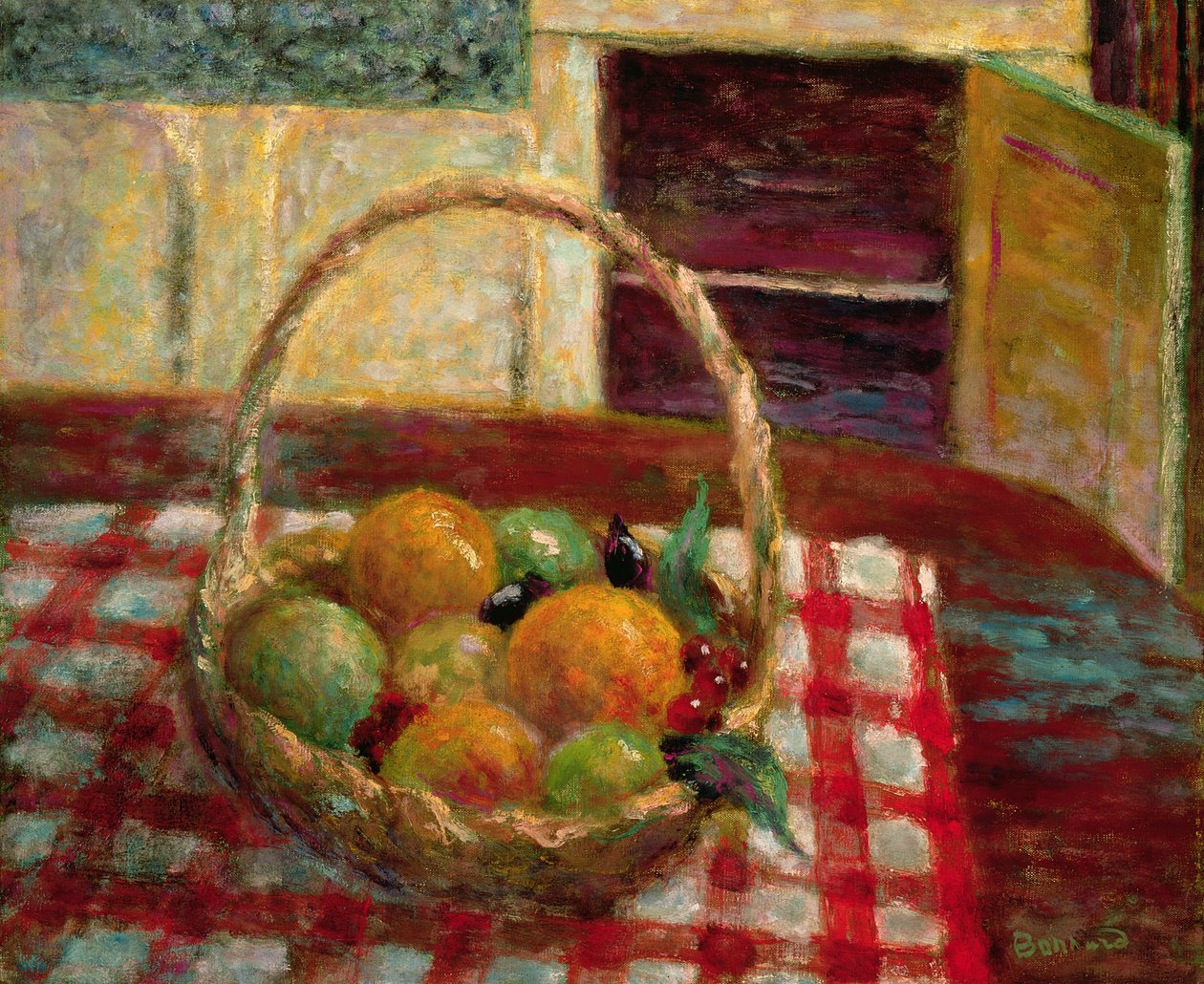 Košík s ovocem na stole od Pierre Bonnard