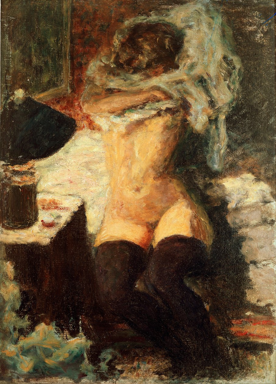 Černé punčochy Žena svlékání. Obraz Pierra Bonnarda (1867-1947) 1908 o Dim. 58x43 cm Anglie, kolekce The Earl of Rosslyn od Pierre Bonnard