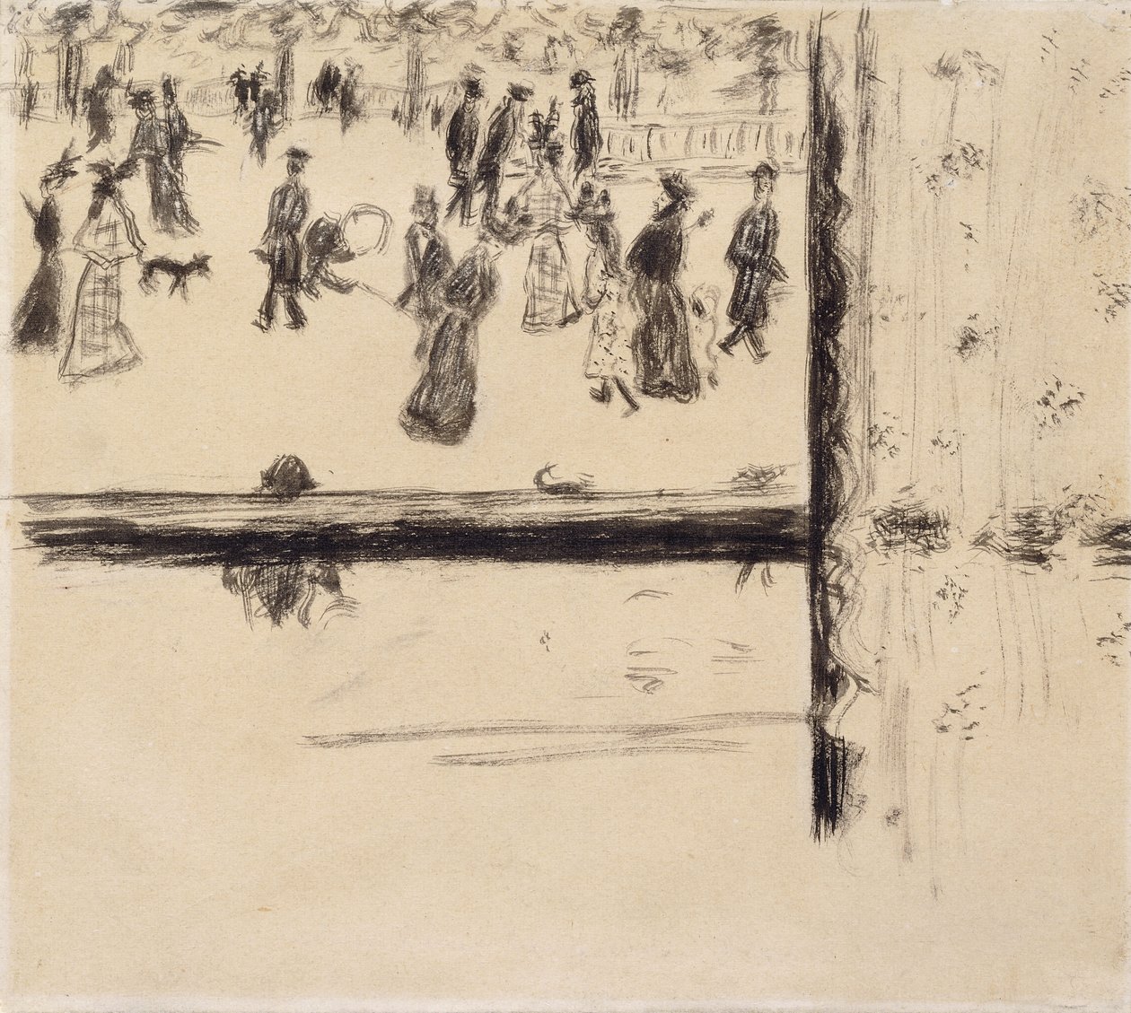 Boulevard des Batignolles, cca 1896-8 (štětec a černý inkoust na papíře) od Pierre Bonnard
