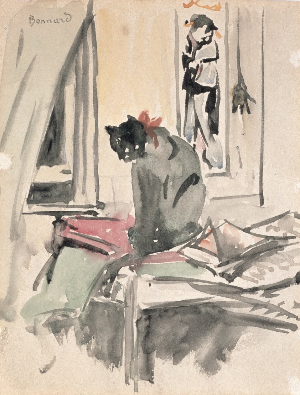 Kočka sedící u okna (wc na papíře) od Pierre Bonnard