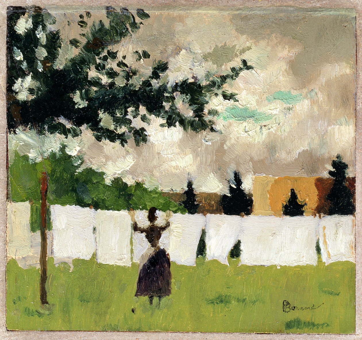 Woman Vising Clothes, c.1892 (olej na papíře na panelu) od Pierre Bonnard