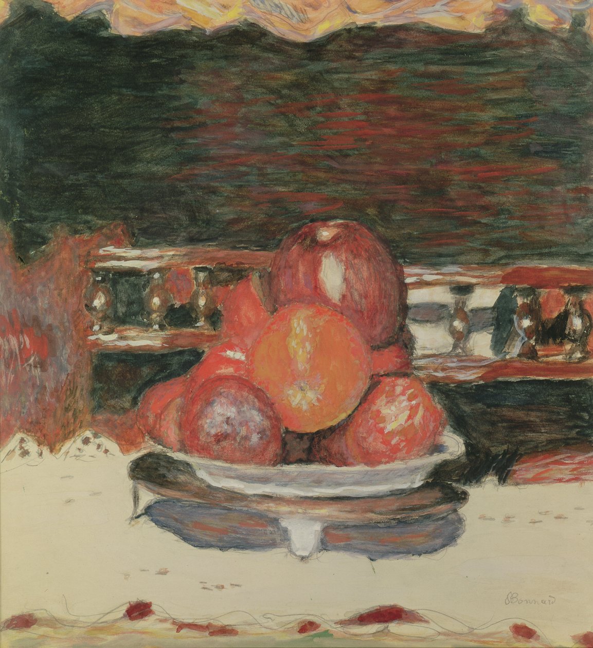 Fruit, Dark Harmony, cca 1930 (kvaš a wc na papíře) od Pierre Bonnard