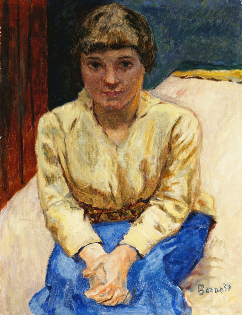 Dívka sedící, se zkříženýma rukama; Mladá dívka sedící, Les Mans Croisees, kolem roku 1916 (olej na plátně) od Pierre Bonnard