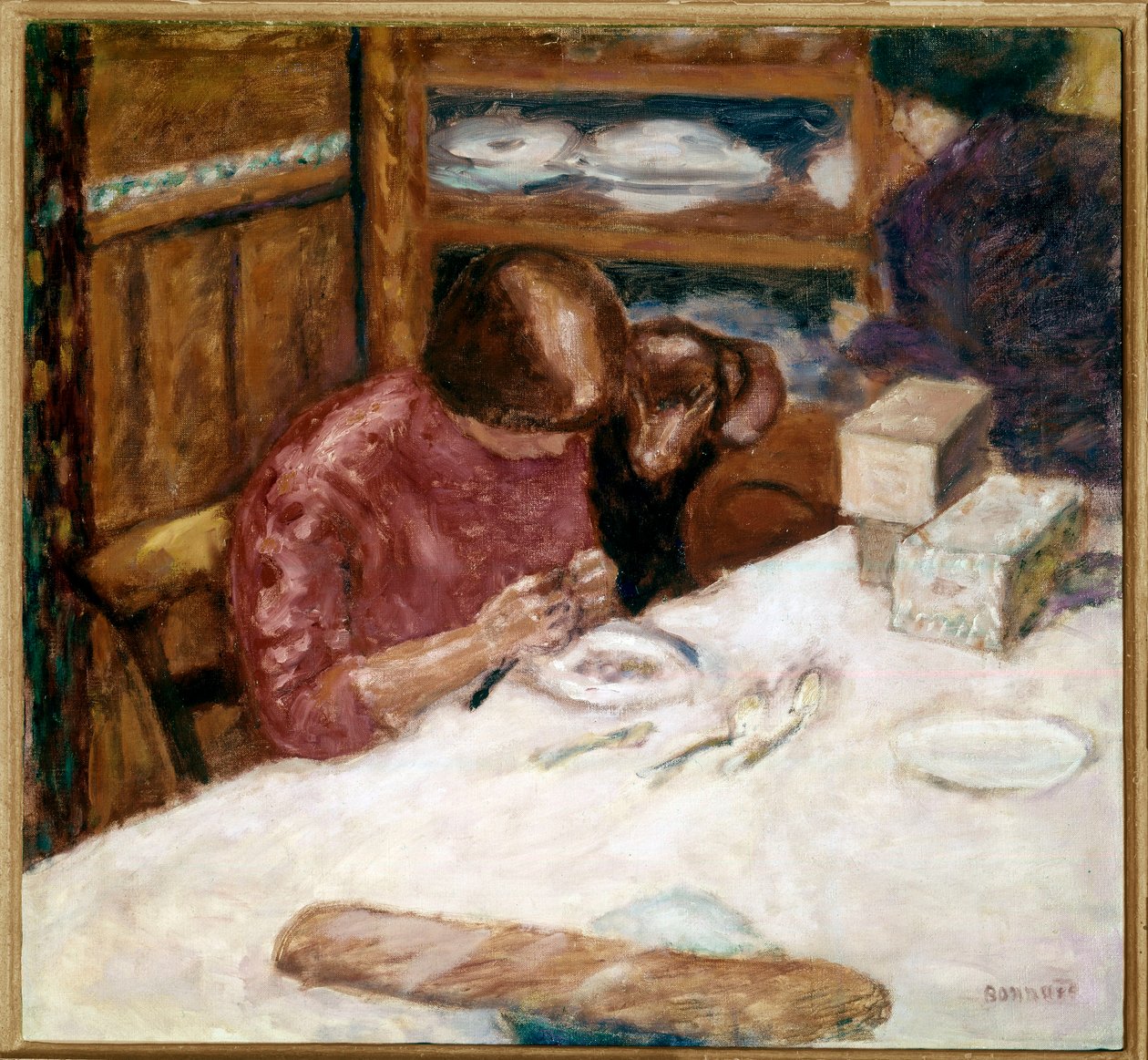 Interiér Žena zaneprázdněná domácími skvrnami. Obraz Pierra Bonnarda (1867-1947) 1914 Soukromá sbírka od Pierre Bonnard