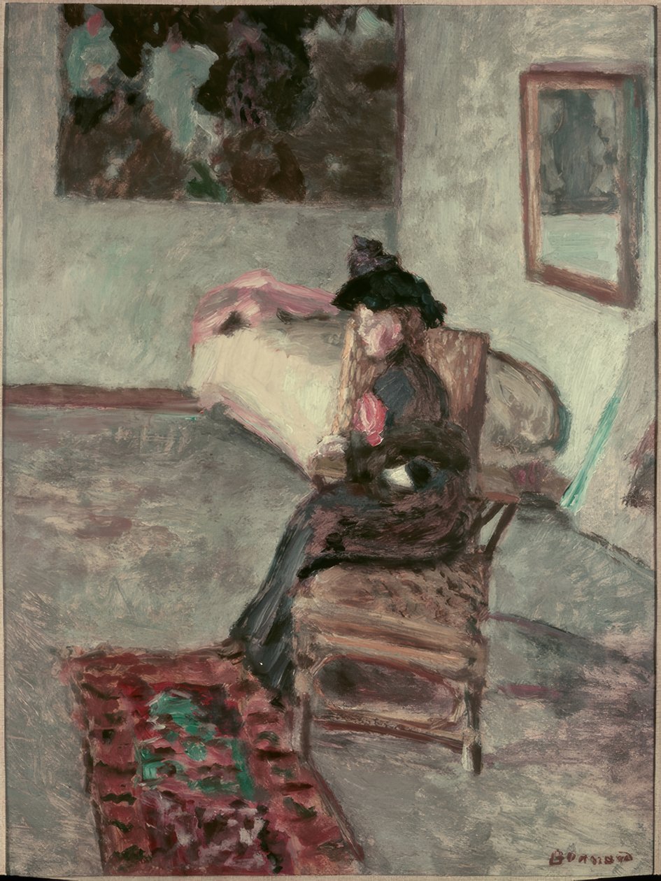 Žena s růží nebo žena v interiéru od Pierre Bonnard
