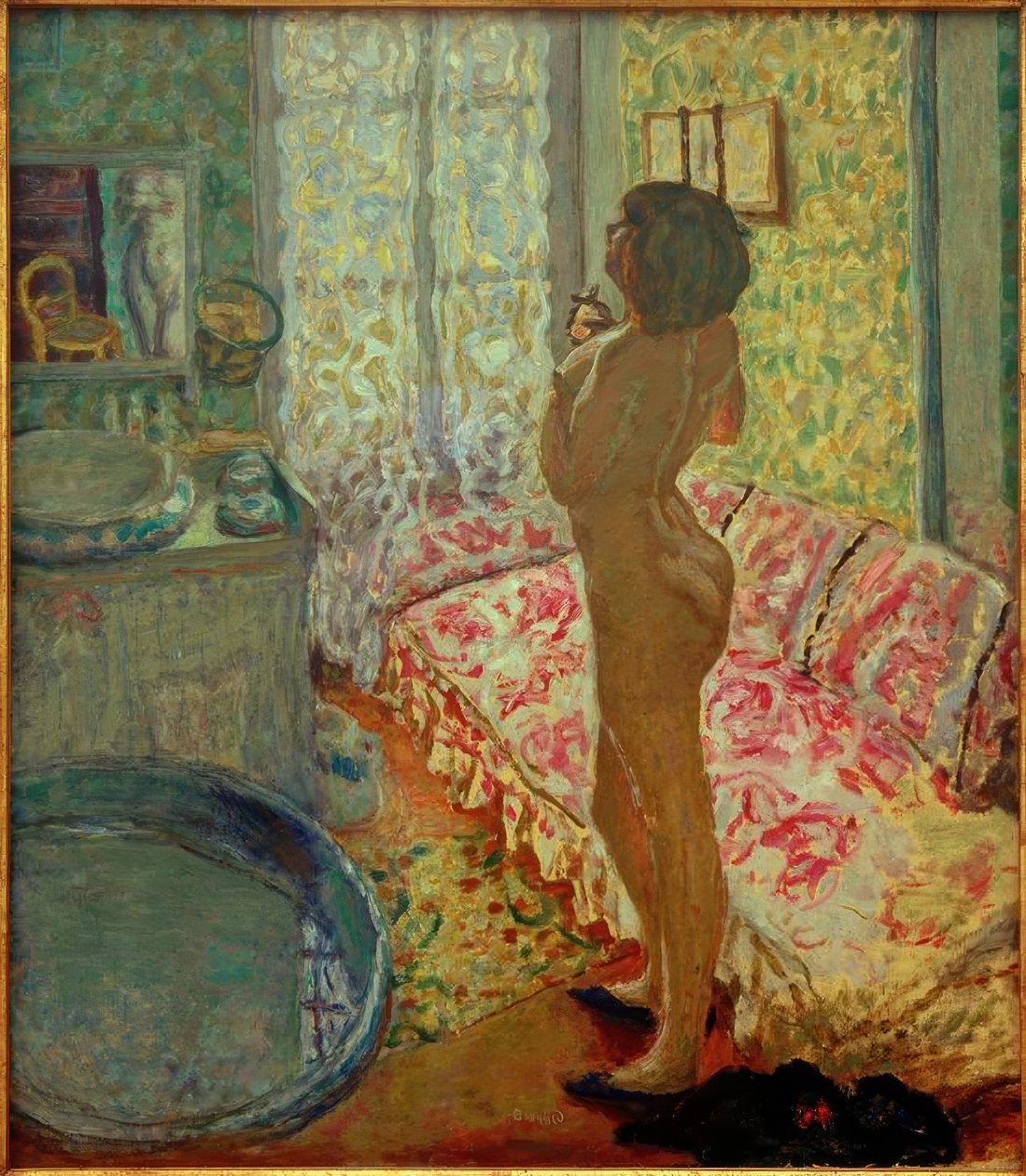 Koupelna s růžovou pohovkou (Nahé proti světlu) od Pierre Bonnard