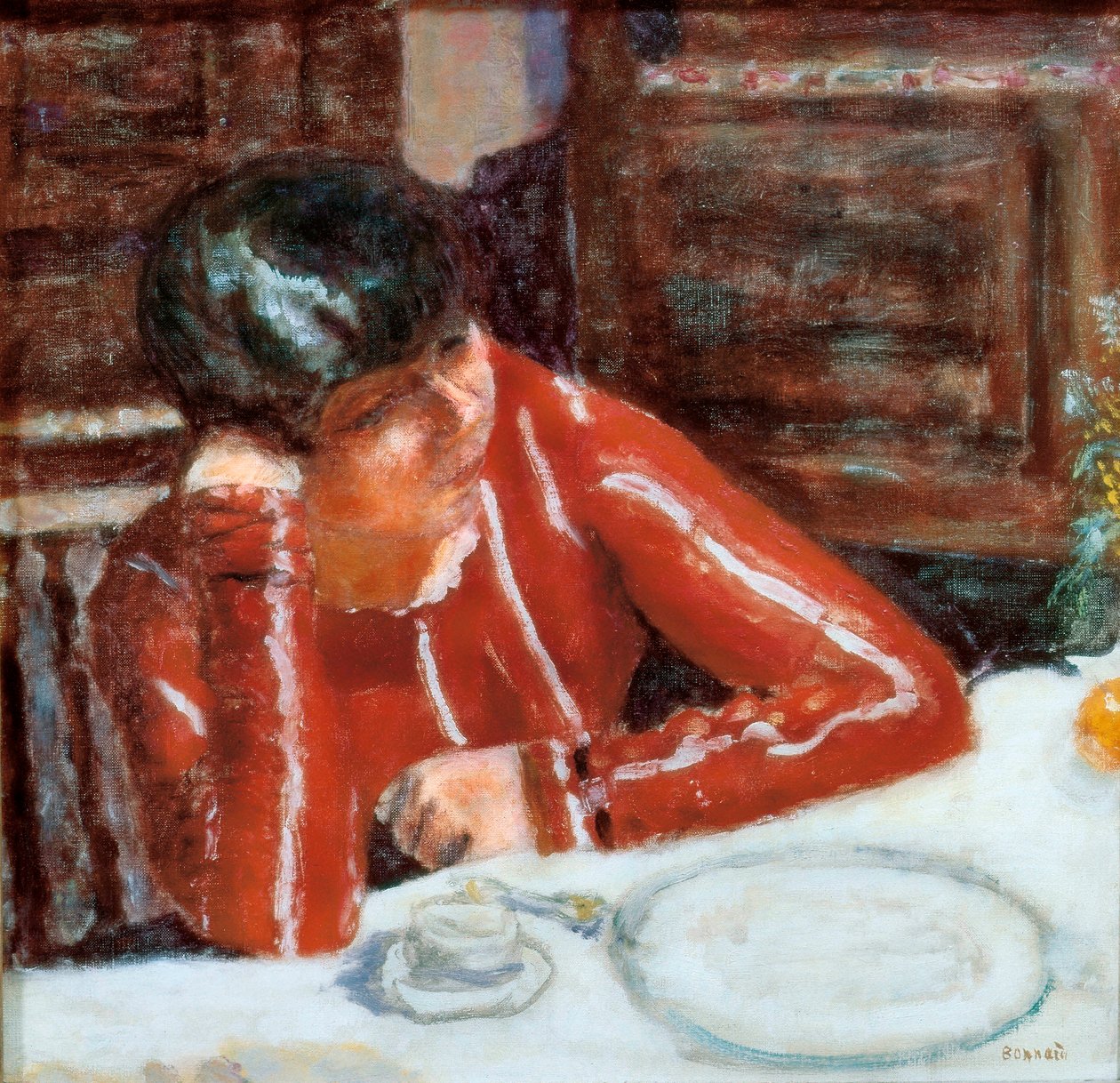 Červený živůtek - Marthe Bonnard od Pierre Bonnard
