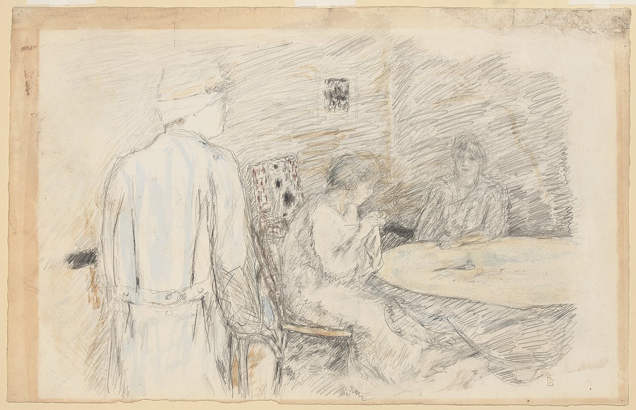 Držitel dovolené (zraněný v rodině) (s ​​tužkou na papíře) od Pierre Bonnard