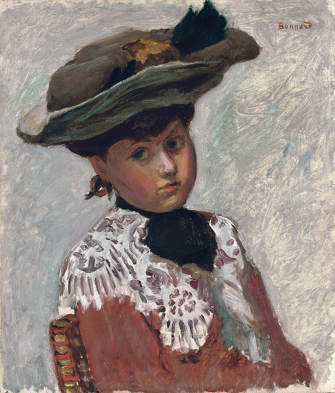 Portrét mladé ženy nebo klobouk; Portrét mladé ženy (Klobouk), kolem roku 1905 (olej na plátně položeném na palubě) od Pierre Bonnard