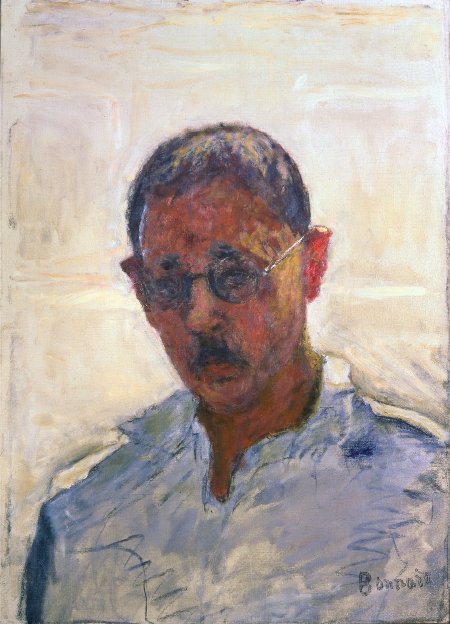 Autoportrét na bílém pozadí s košilí s otevřeným výstřihem (olej na plátně) od Pierre Bonnard