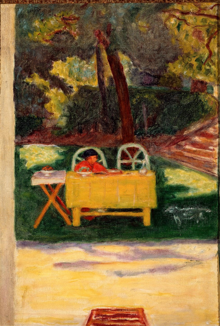 Ochutnávka na zahradě. Obraz Pierra Bonnarda (1867-1947), cca 1910. Olej na plátně, Slunce: 65x44cm Milán, Soukromá sbírka od Pierre Bonnard