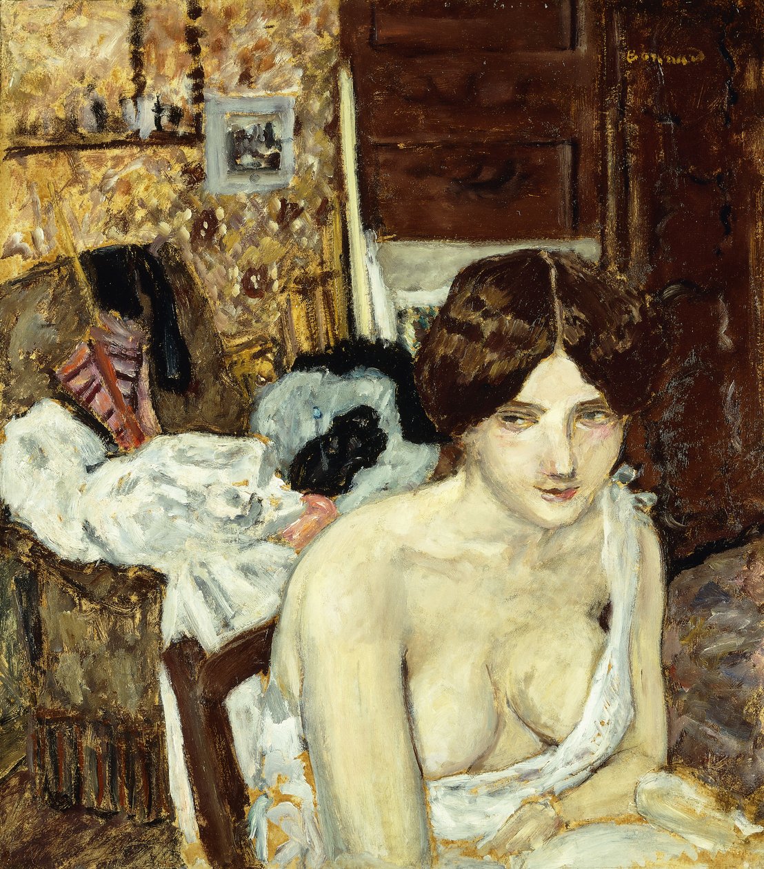 Odpočívající model; Le Repos de Modele, kolem roku 1910 (olej na palubě) od Pierre Bonnard
