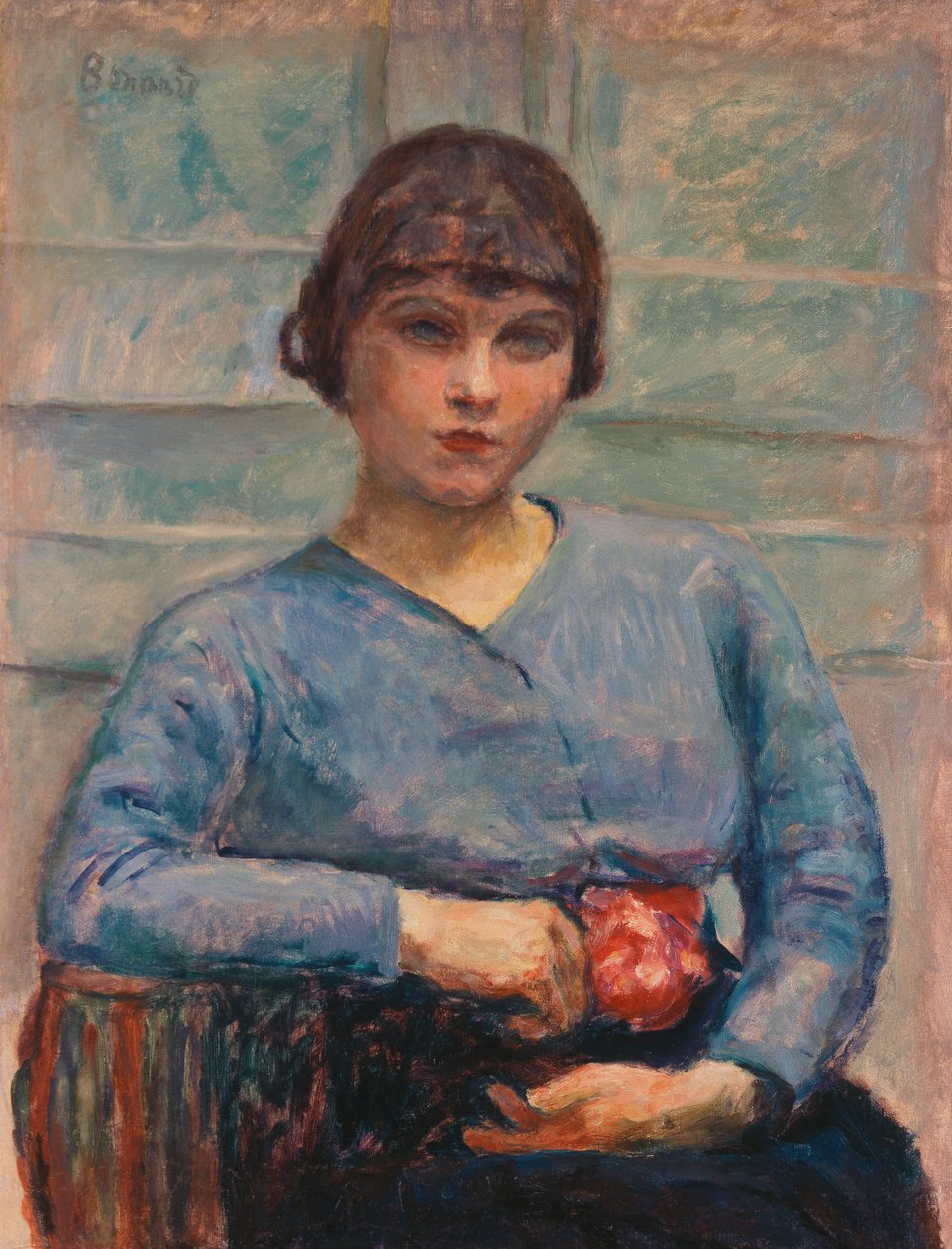 Mladá dívka v modrém s růží, kolem roku 1916 (olej na plátně) od Pierre Bonnard