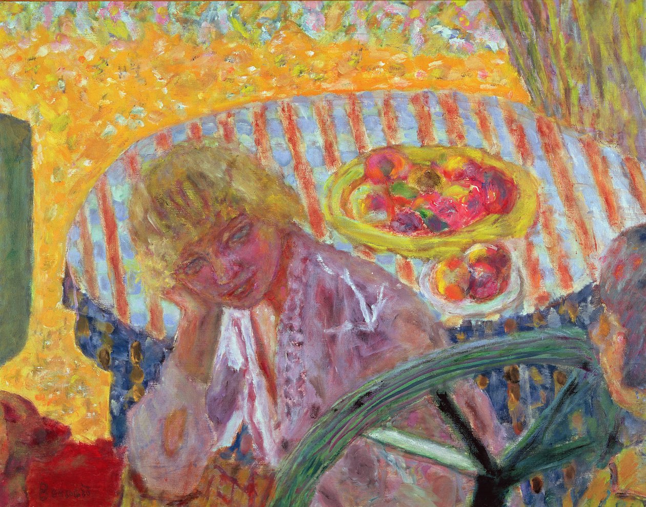 Mladá dívka s pruhovaným ubrusem, 1921 od Pierre Bonnard