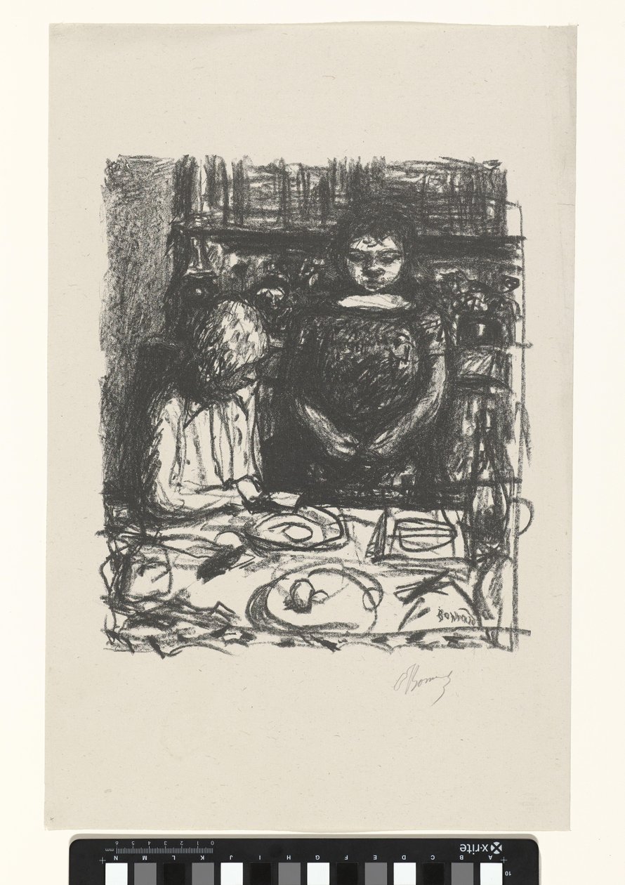 Sedící muž u stolu s jídlem a stojící žena Le Menu od Pierre Bonnard