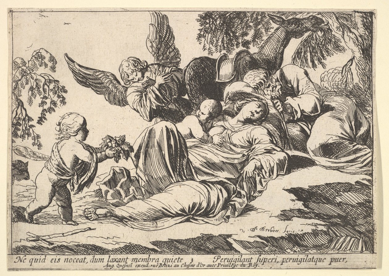 Andělé přinášející ovoce spící svaté rodině, 1610-42. od Pierre Brebiette