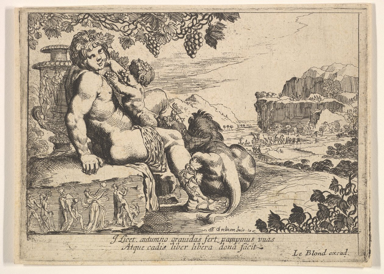 Bakchus, satyr a lev, 1610-42. od Pierre Brebiette