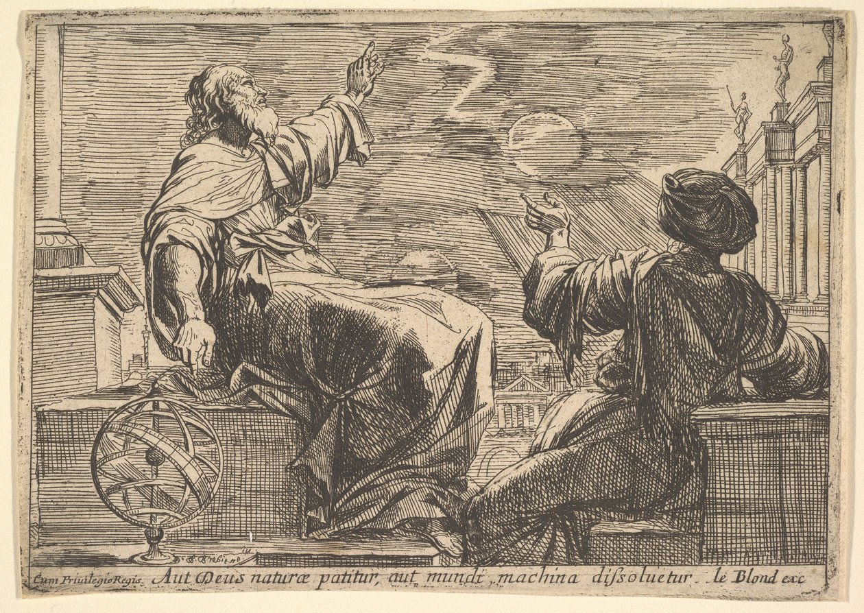 Dva filozofové sledující zatmění, 1615-42. od Pierre Brebiette