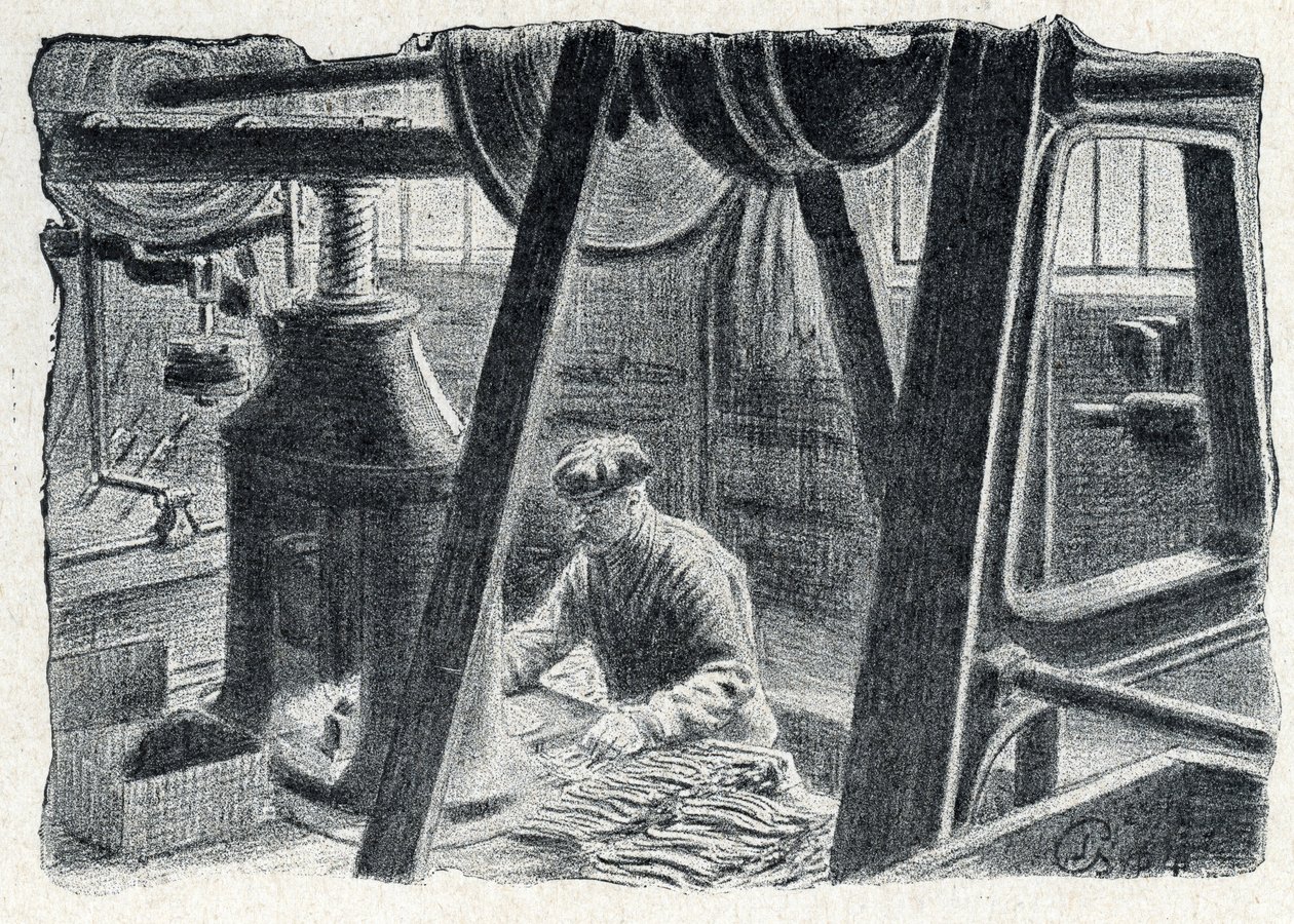 Lisování příborů mlýnkem Rytina z „Excursion a travers les metiers“ od Pierre Calmette Private Collection od Pierre Calmettes