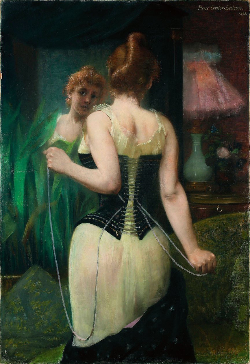 Mladá žena, která si upravuje korzet, 1893 od Pierre Carriere Belleuse