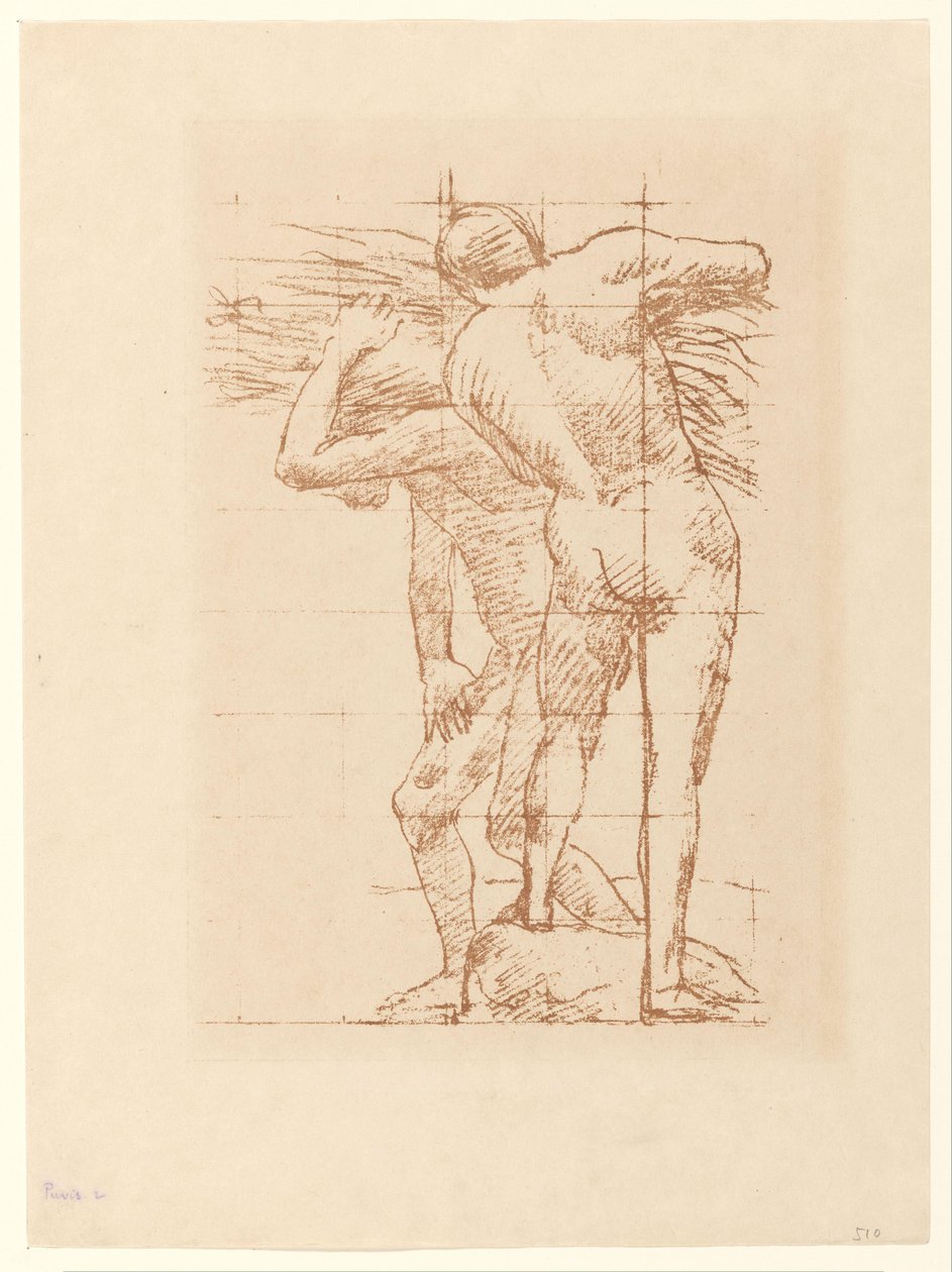 Studie dvou nahých mužů s bandou slámy od Pierre Cécile Puvis de Chavannes