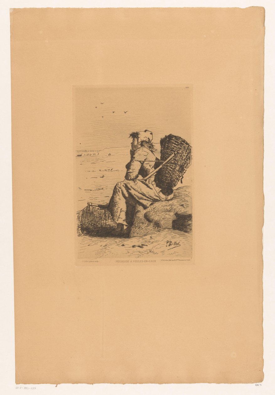 Rustende vissersvrouw aan de kust Fisherwoman at Veules-en-Caux (titul na objektu) od Pierre Celestin Billet