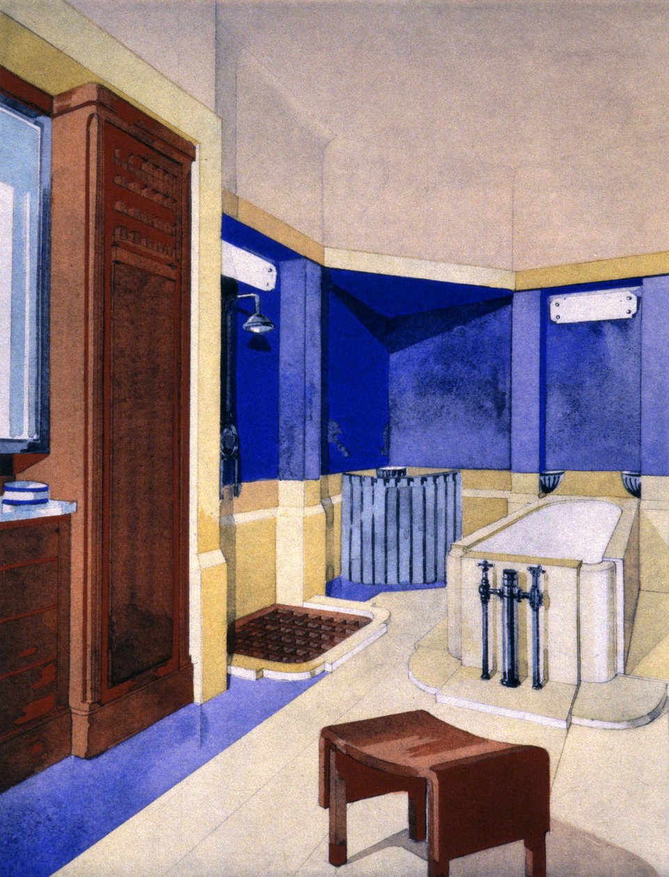 Projekt koupelny, c. 1925 (kvaš) od Pierre Chareau