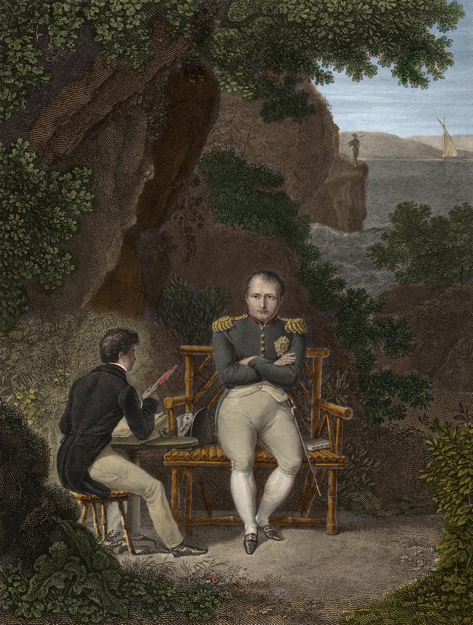 NAPOLEON I (1769-1821) V exilu na Svaté Heleně - Napoleon diktuje své paměti Emmanuelu Pons de Las Cases (1800-1854), synovi Emmanuela de Las Cases - Napoleon Svaté Heleně (Svaté Heleně): Diktuje mladým Las Cases poznámky, které se mají použít k psaní od Pierre Charles Bacquoy