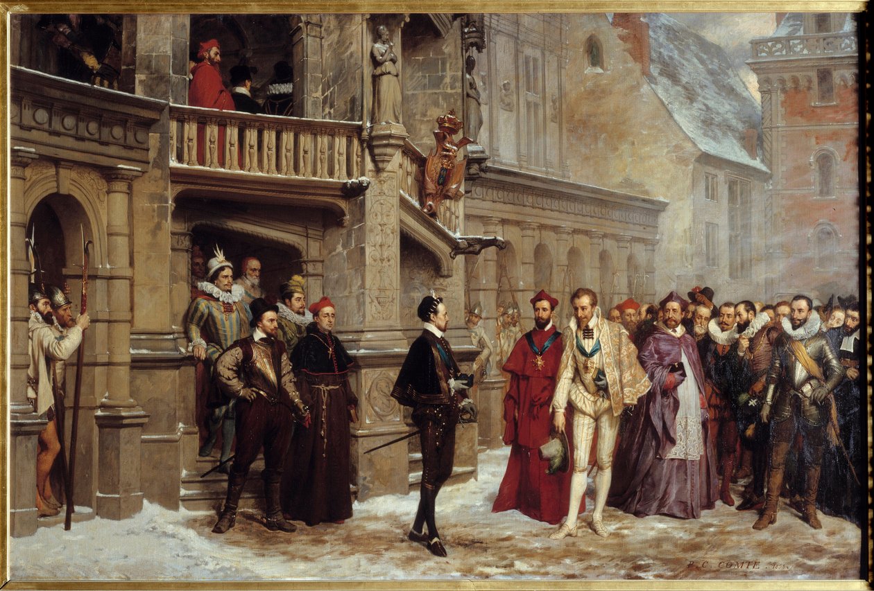 Setkání francouzského krále Jindřicha III. (1551 - 1589) a Jindřicha I. Lotrinského, vévody z Guise zvaného Balafre od Pierre Charles Comte