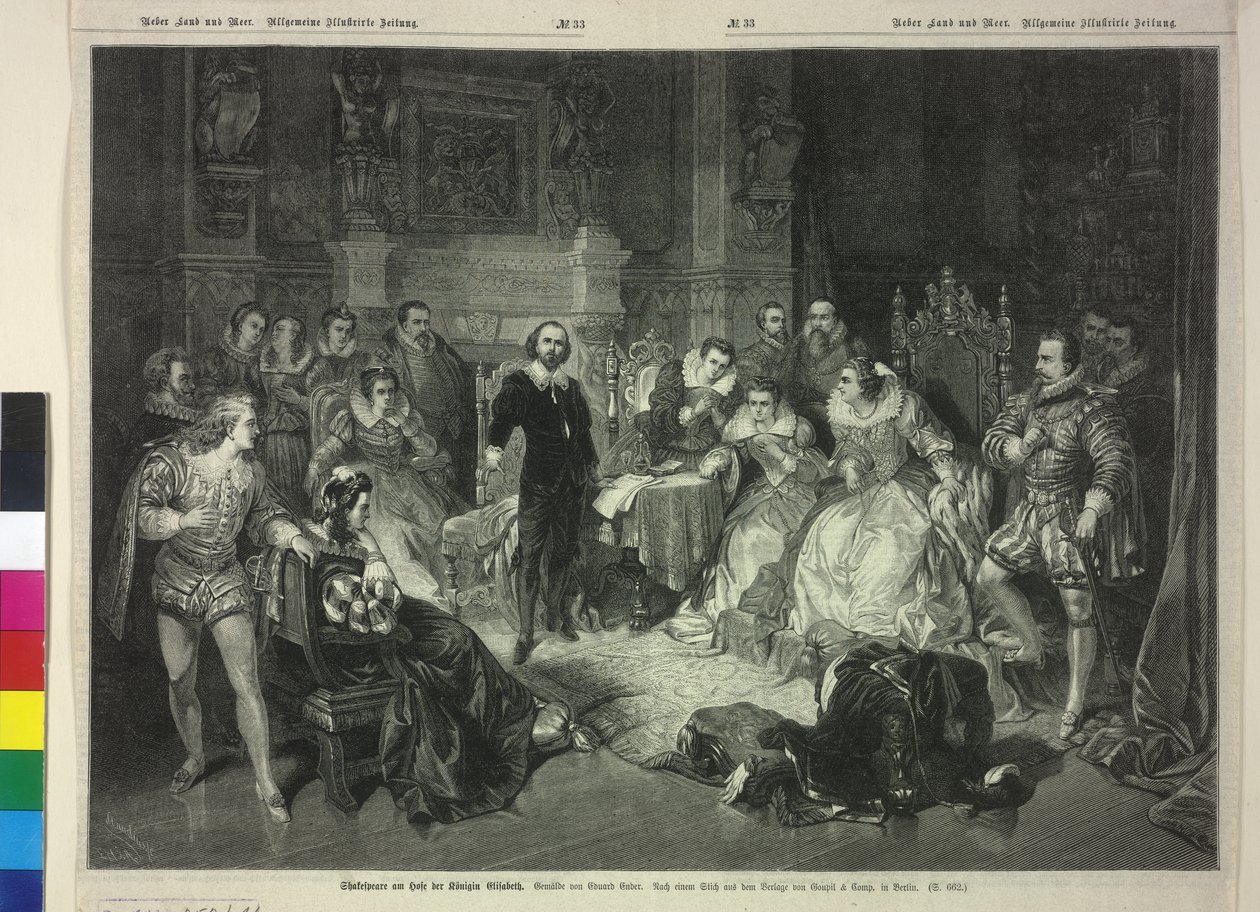 Shakespearovo čtení na dvoře královny Alžběty I. z Macbetha od Pierre Cottin